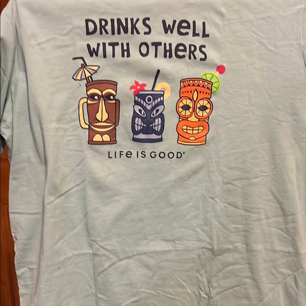 Life is Good Tiki Graphic Tee - Light Blue